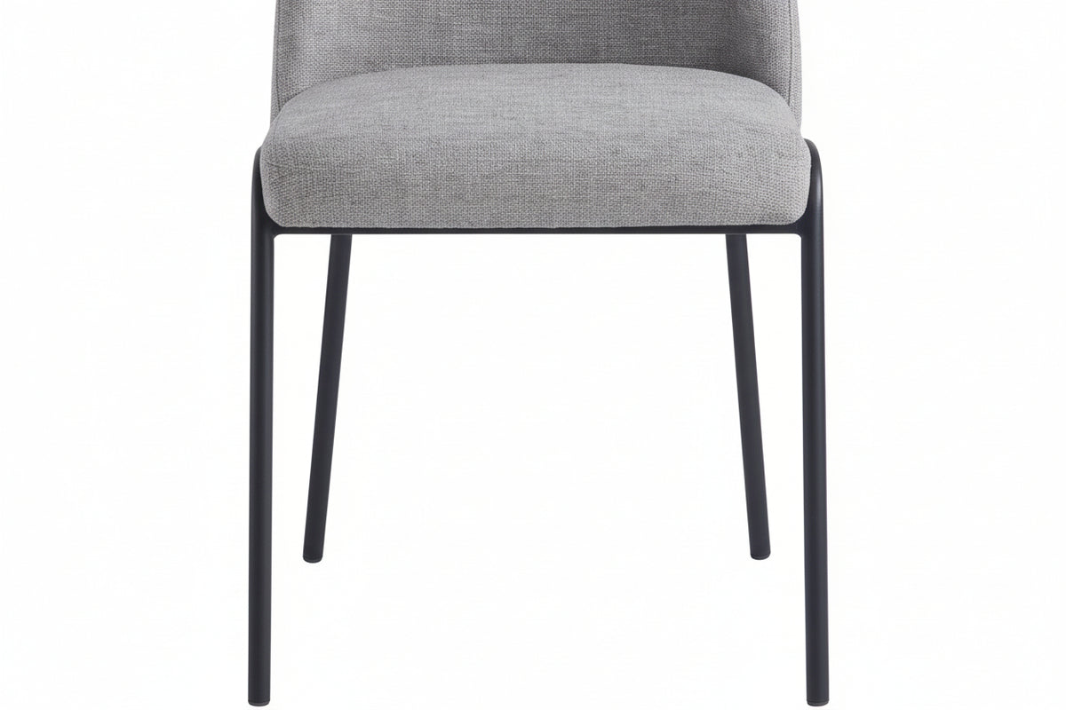 Lot 4 Chaises Salle à Manger Cali Tissu Effet Lin Gris Pieds Métal Noir 47x58,5x86,5cm
