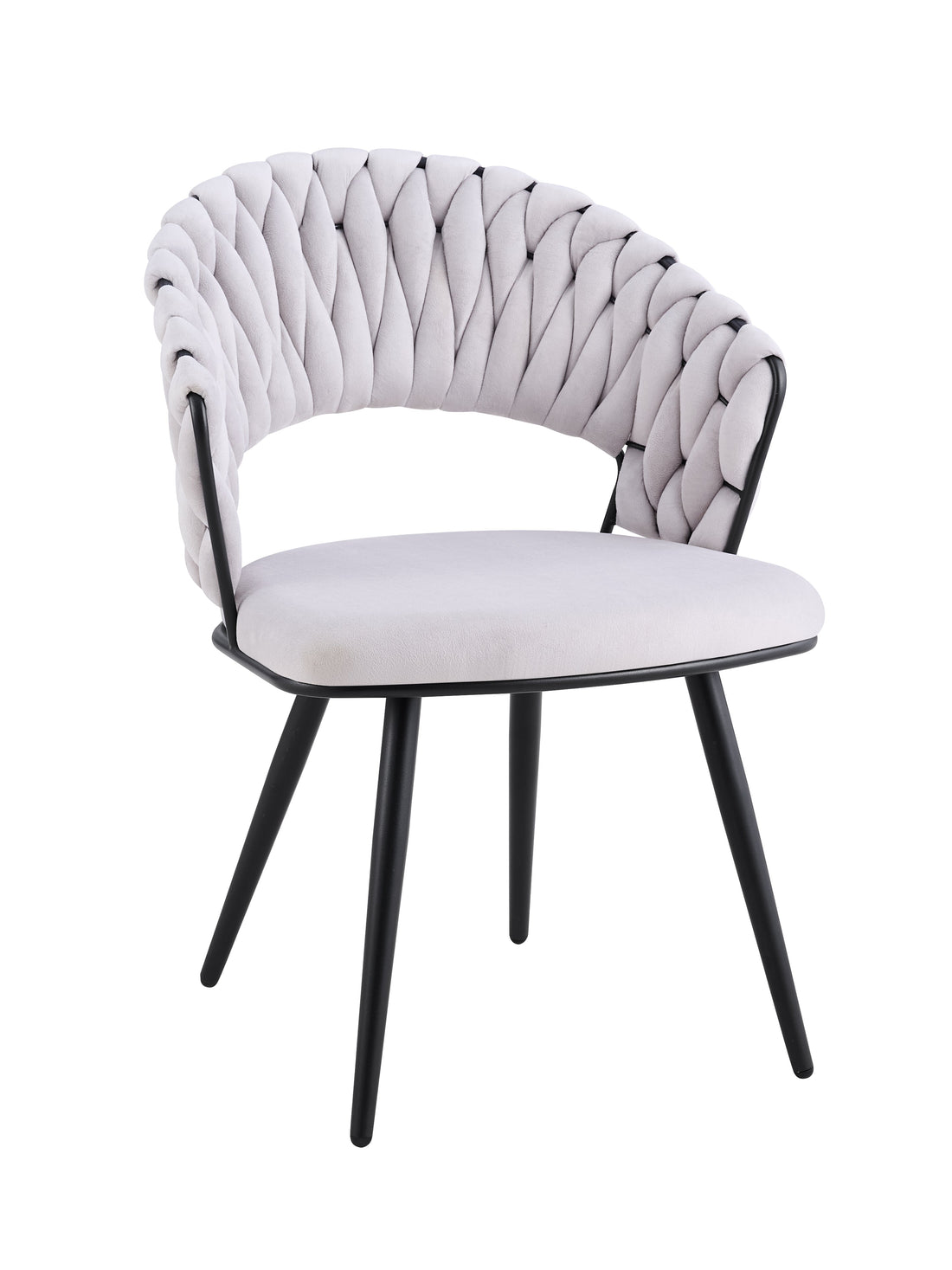 Lot 2 Chaises Salle à Manger Velours Gris Dossier Tressé Métal Noir CAROLINA