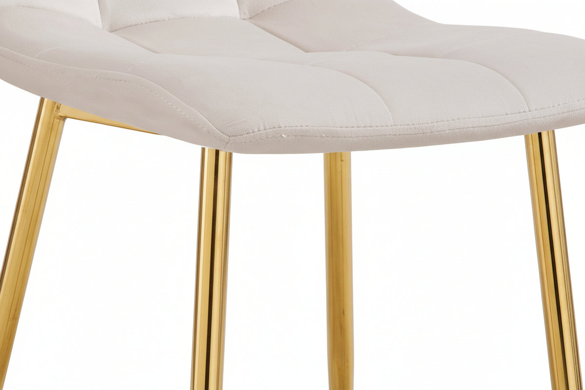 Lot 4 Chaises Salle à Manger Elisa Velours Beige Pieds Gold 42x55x87cm