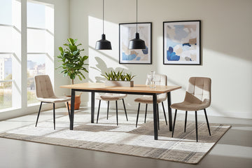 Lot 4 Chaises Salle à Manger Elisa Velours Beige Pieds Métal Noir 42x55x87cm
