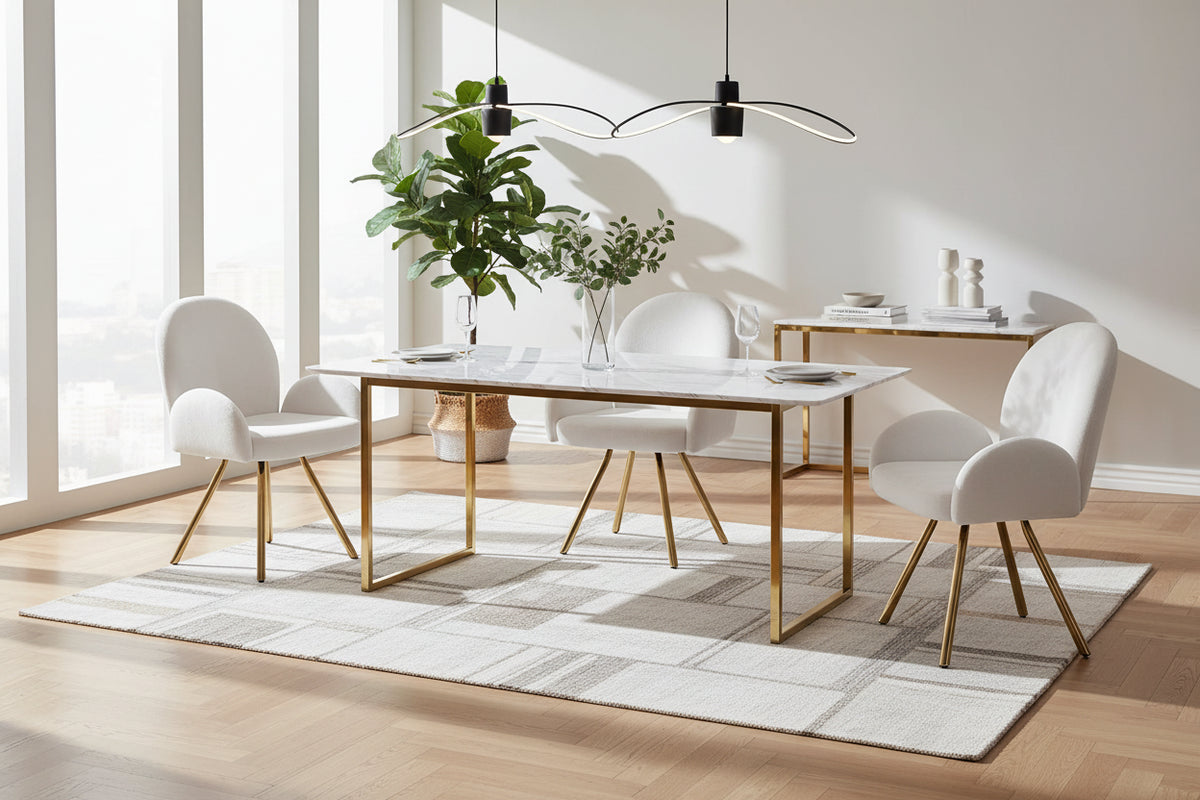 Lot 2 Chaises Salle à Manger Mimi Accoudoirs Écru Pieds Gold 62x63x92cm
