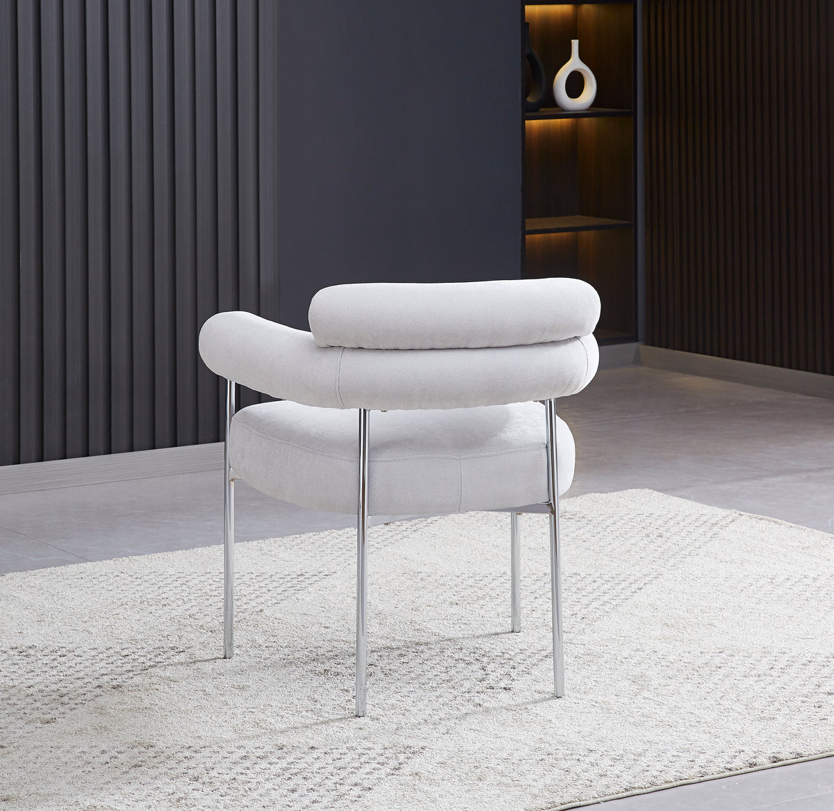 Chaise BULLE Chrome Velours avec Accoudoirs #couleur_serge_gris