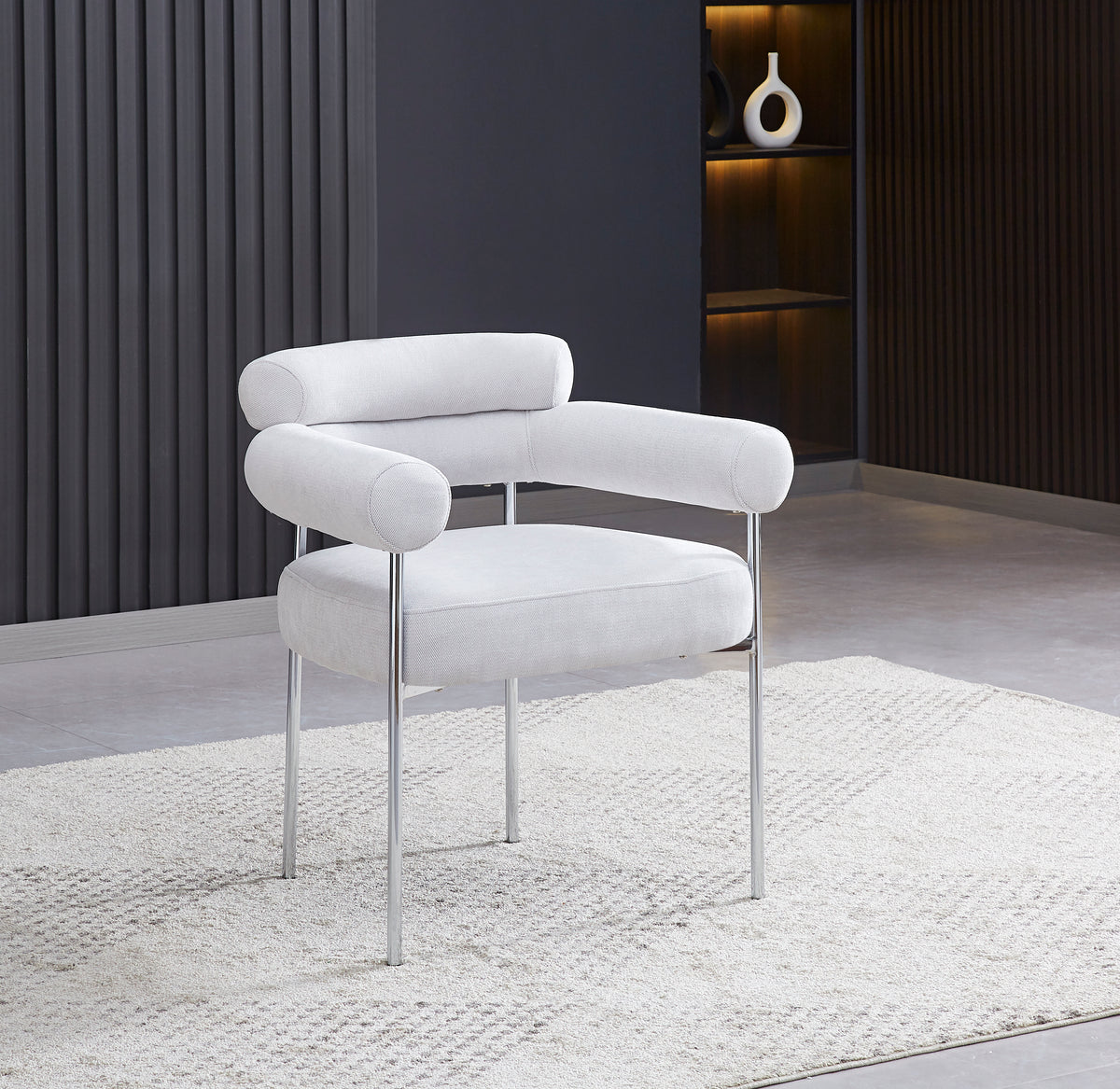 Chaise BULLE Chrome Velours avec Accoudoirs #couleur_serge_gris