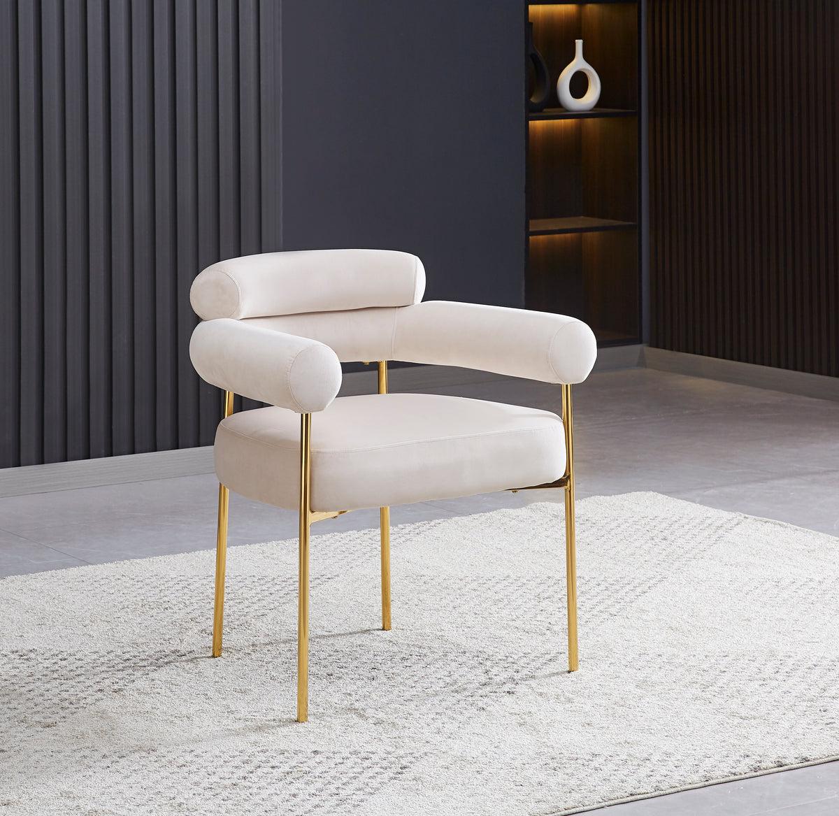 Chaise BULLE Velours Pieds Gold avec Accoudoirs #couleur_beige