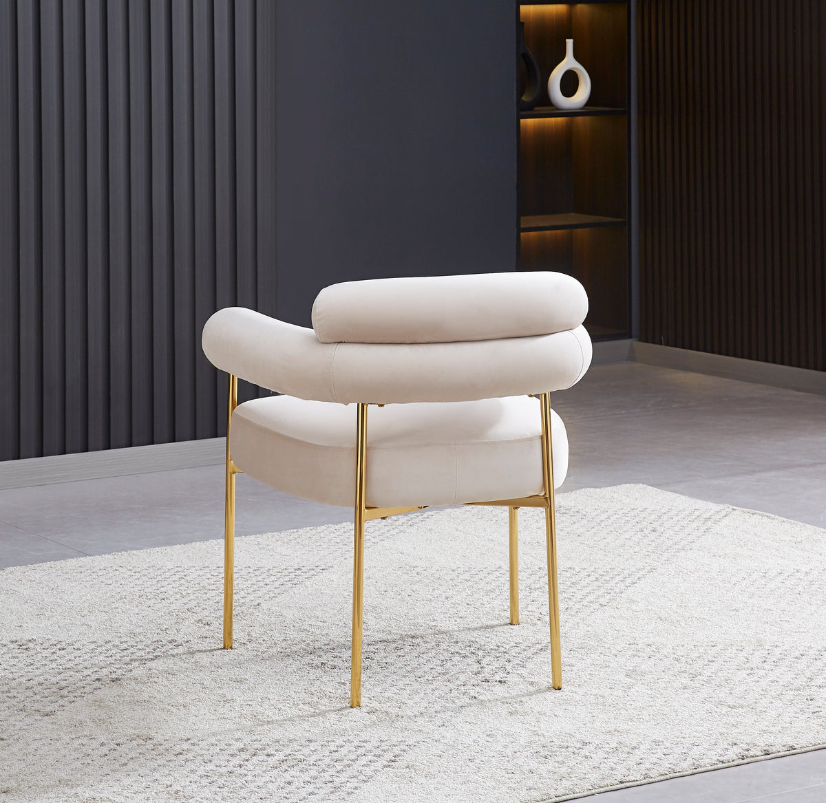 Chaise BULLE Velours Pieds Gold avec Accoudoirs #couleur_beige