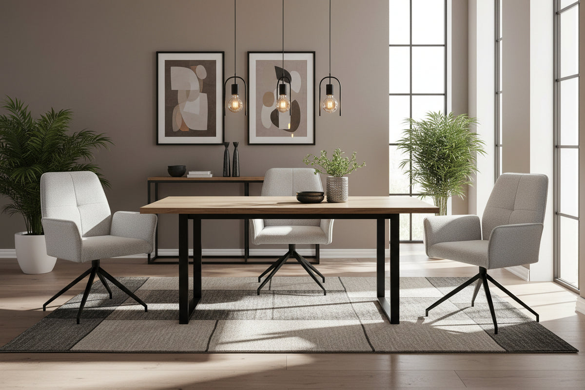 Lot 2 Chaises de Bureau Lutetia Tissu Tweed Gris Pieds Métal Noir 65x62x88cm