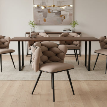 Lot 2 chaises salle à manger tissu taupe dossier tressé pieds noirs