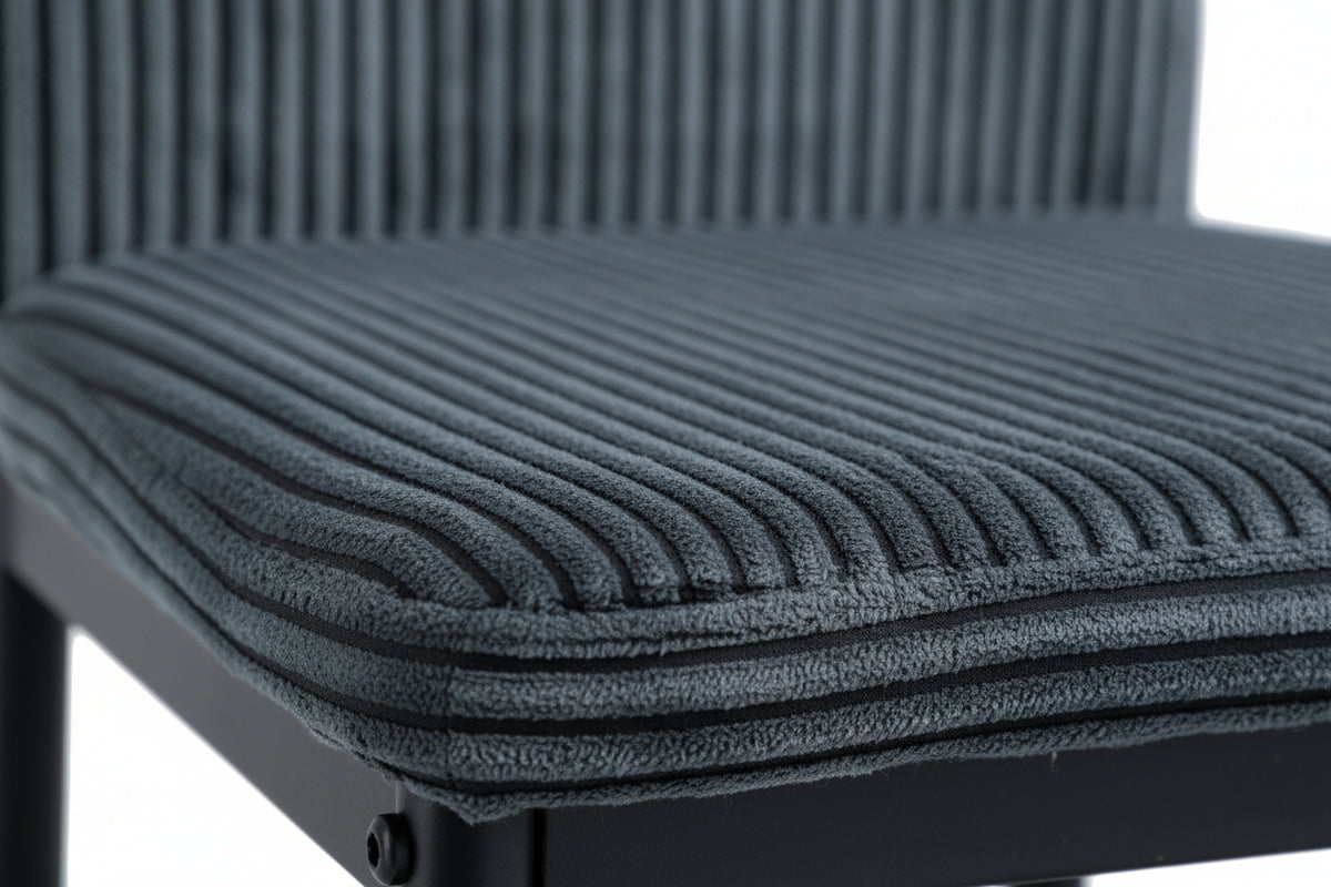 Lot 4 Chaises Salle à Manger Klarna Tissu Côtelé Gris Pieds Métal Noir