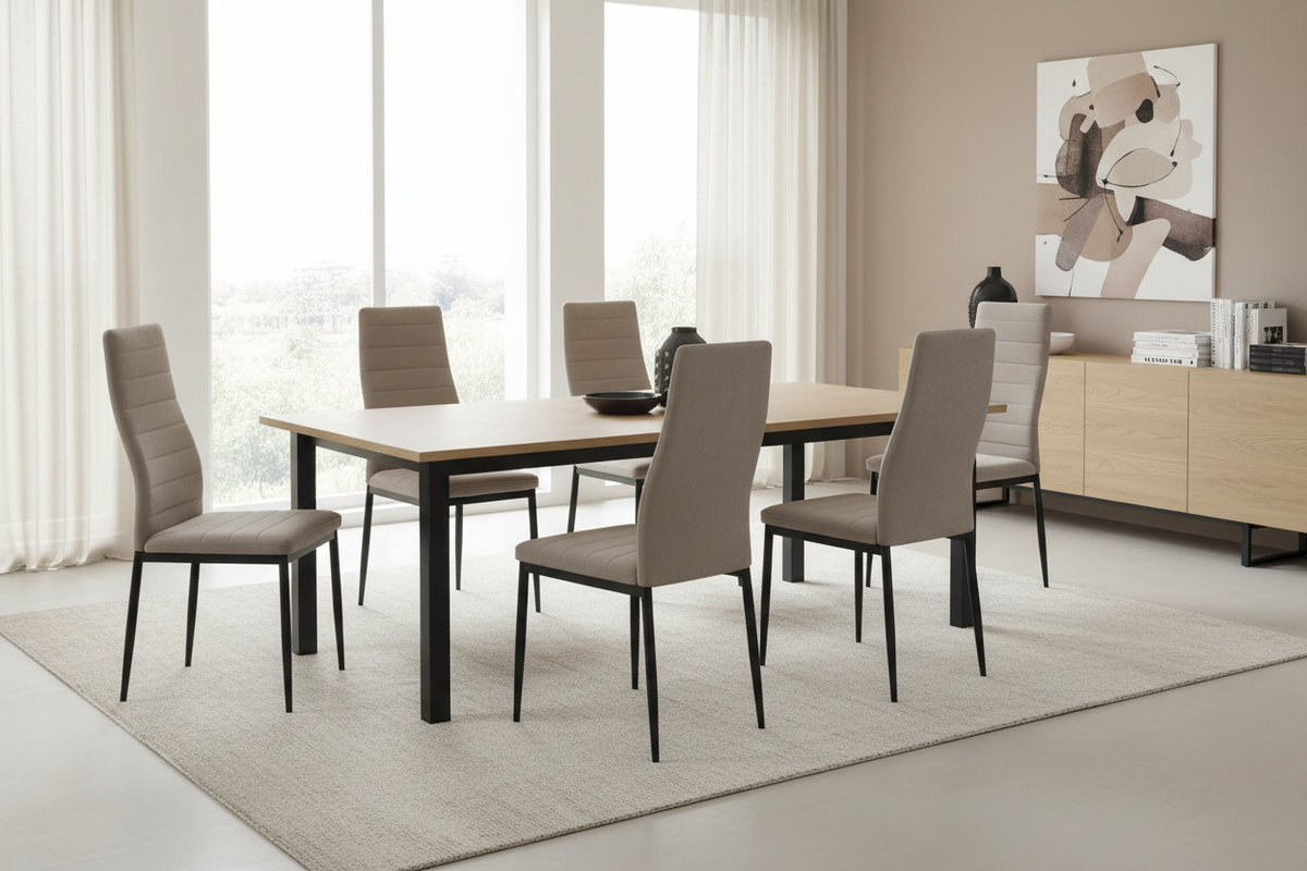 Lot 6 chaises velours taupe pieds métal noir 52x45x90 cm TOLIA