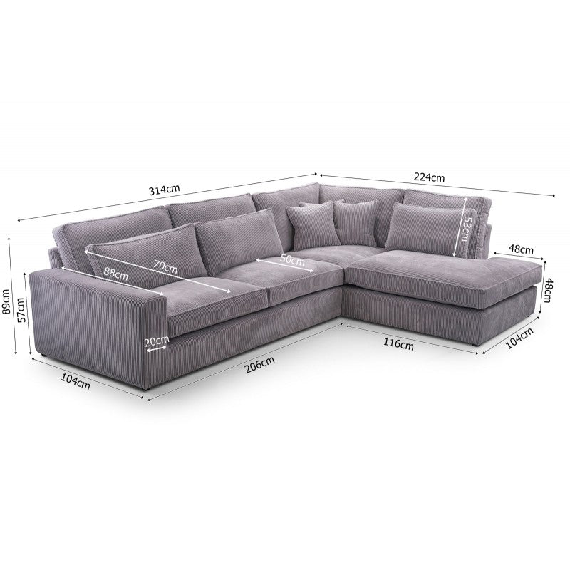 Canapé BRISTOL – En L – Angle Droit – Velours – 314x224 cm