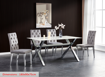 Table à manger IXE chrome XXL plateau verre trempé 180 cm
