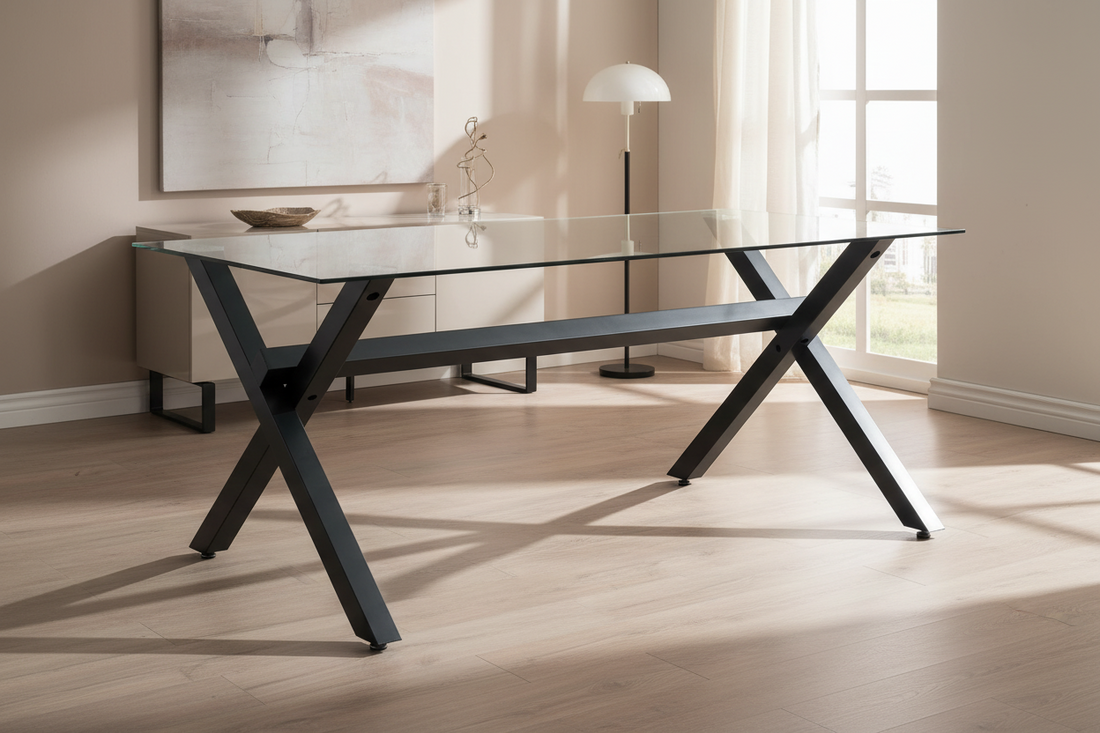 Table de repas IXE 150x90 cm métal & verre transparent #couleur_transparent