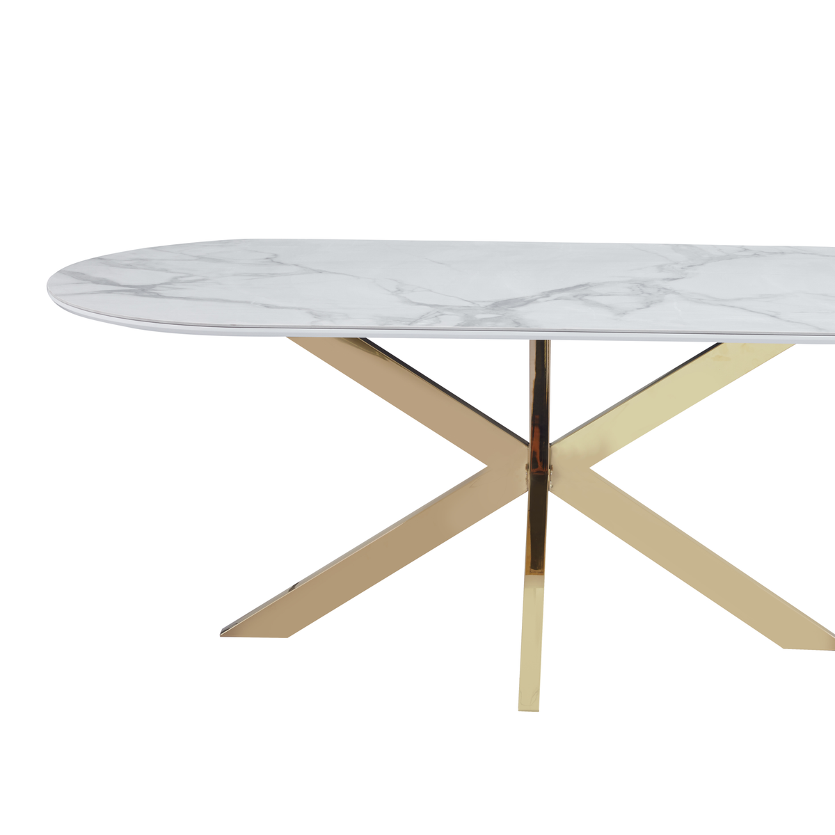 Table repas MANON 200x90 cm – piètement gold & plateau céramique marbre blanc #couleur_blanc_or