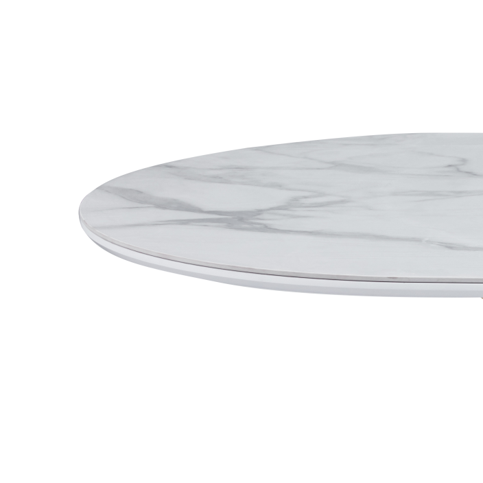 Table à Manger MANON – 200x90 cm – Céramique Marbre Blanc & Pied Gold