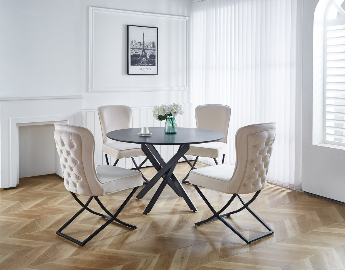 Lot de 4 chaises GABRIELLE Métal noir Velours Capitonné #couleur_beige