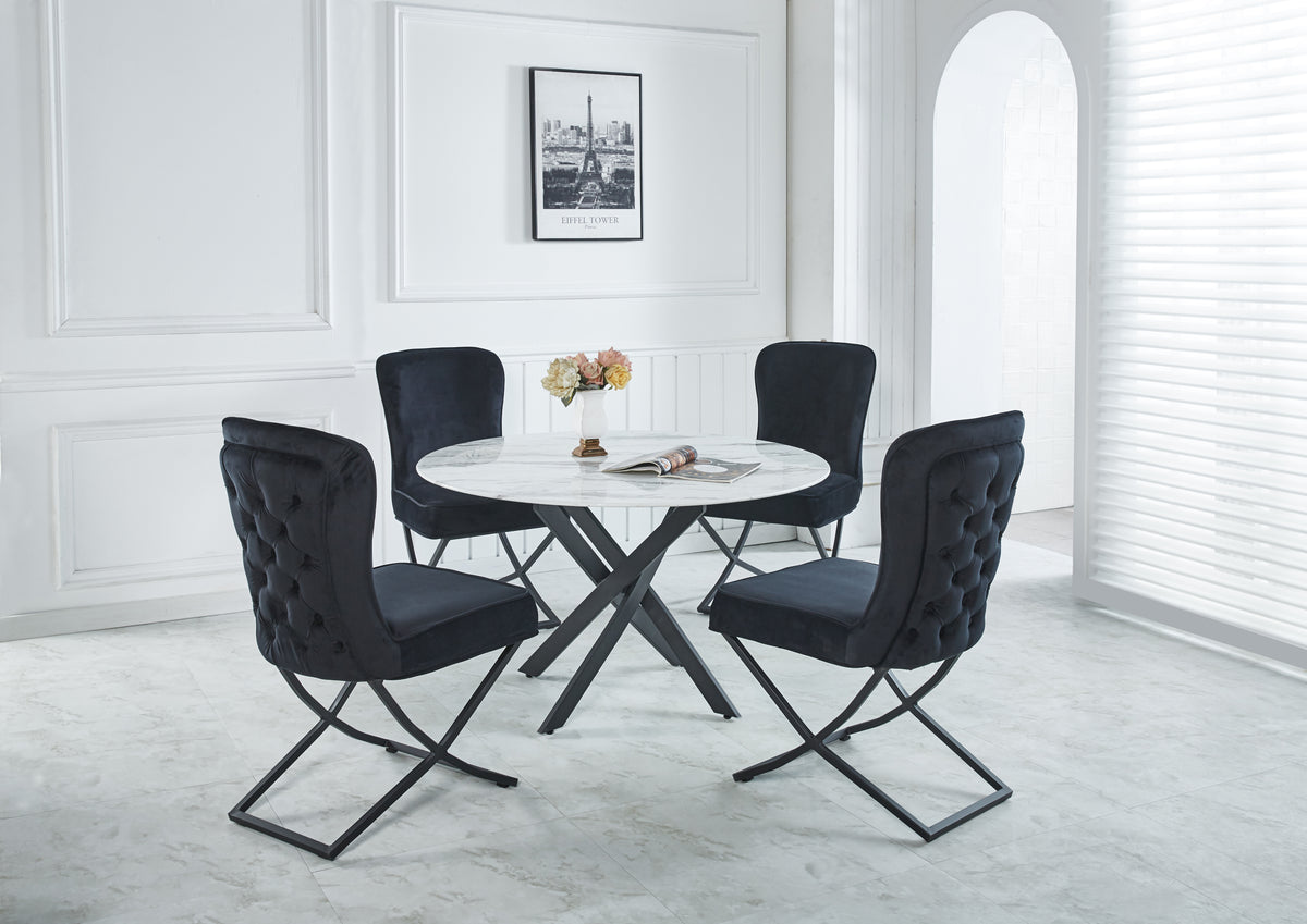 Lot de 4 chaises GABRIELLE Métal noir Velours Capitonné #couleur_noir