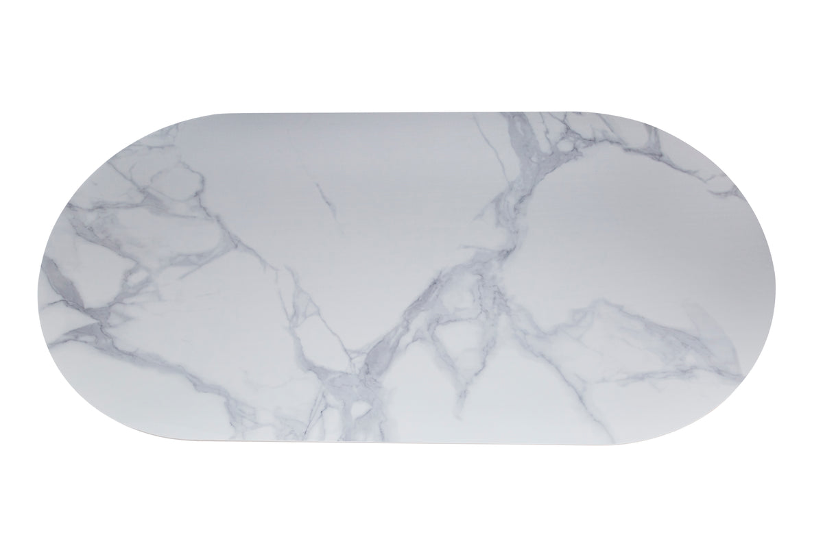 Table à manger ANNA plateau en céramique marbré blanc L 180 cm
