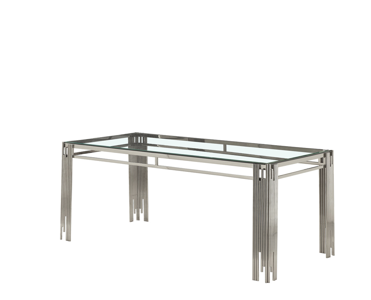 Table à manger XXL FLUTE Chrome Plateau en verre Marbré TRANSPARENT 180 cm