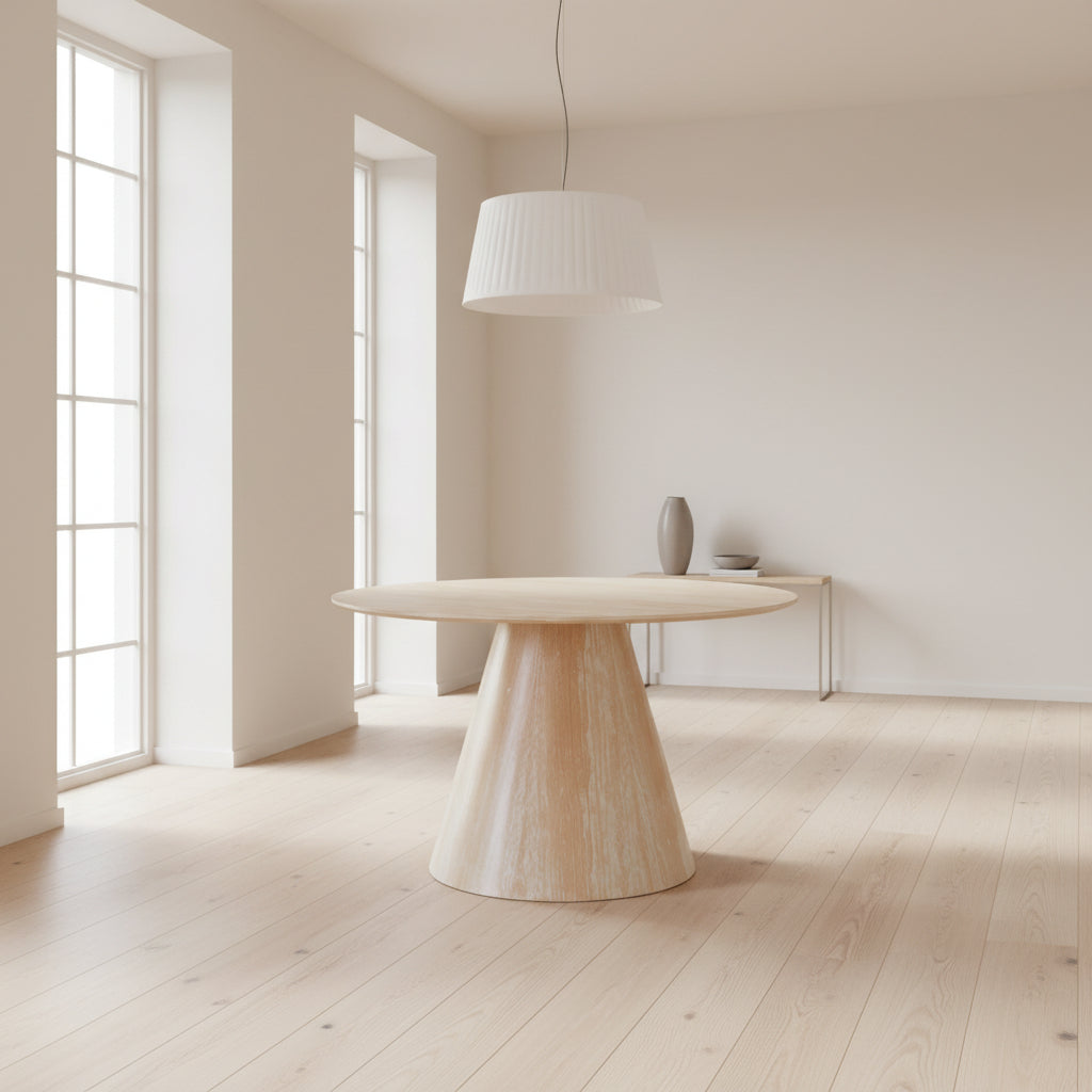 Table repas ROSALIA ronde 120 cm – effet travertin & céramique
