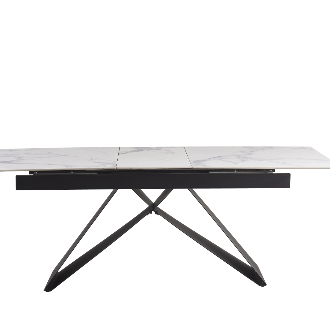 Table repas extensible GARCIA Métal Noir Marbre Blanc 160x90x75 à 200x90x75 cm