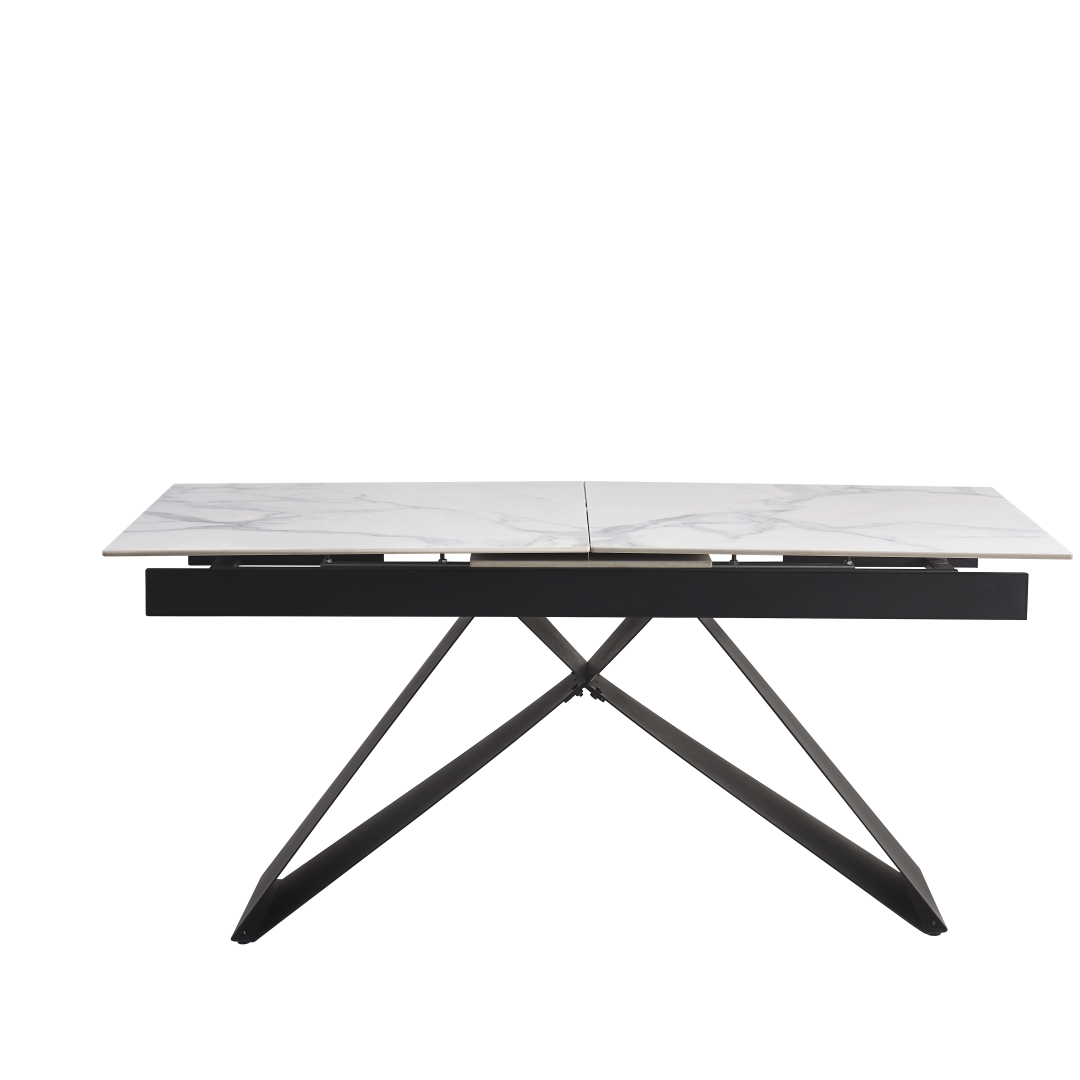 Table repas extensible GARCIA Métal Noir Marbre Blanc 160x90x75 à 200x90x75 cm