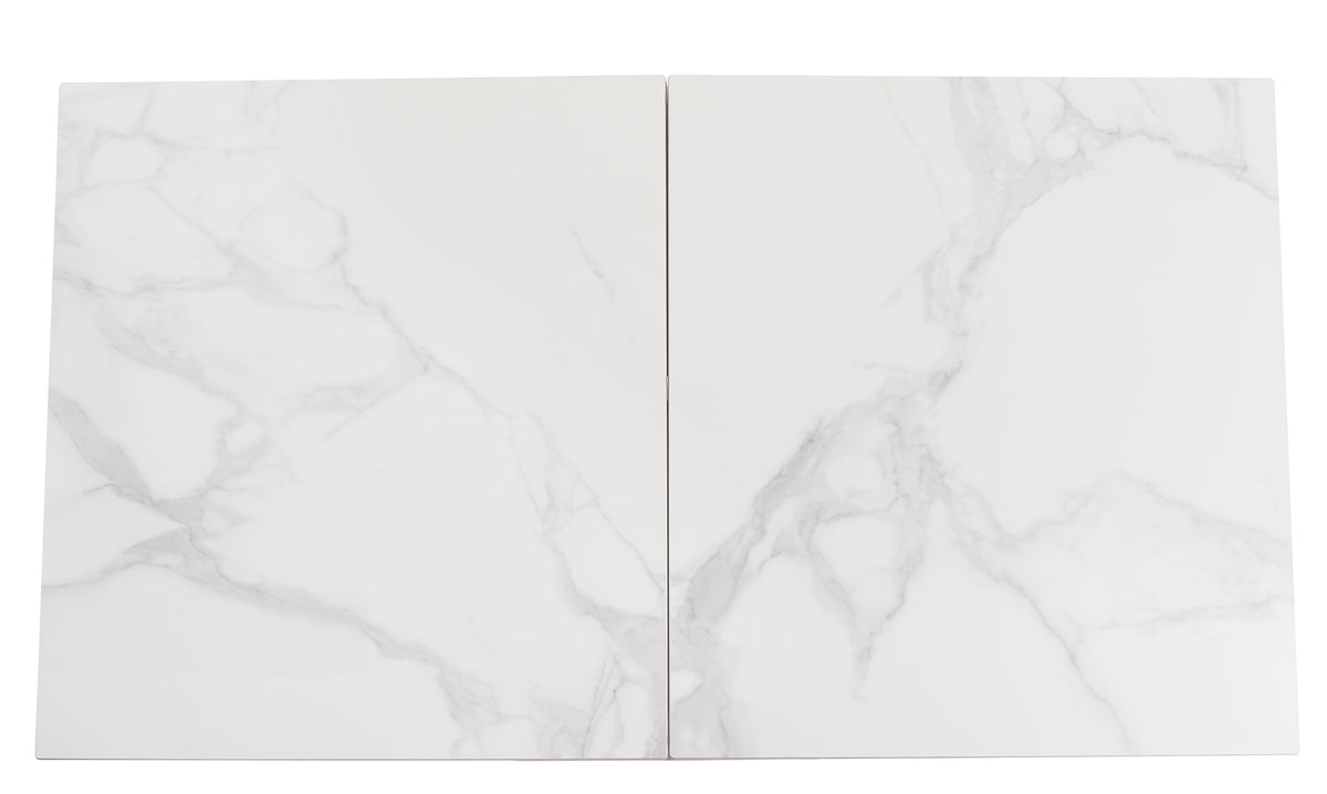 Table repas extensible GARCIA Métal Noir Marbre Blanc 160x90x75 à 200x90x75 cm