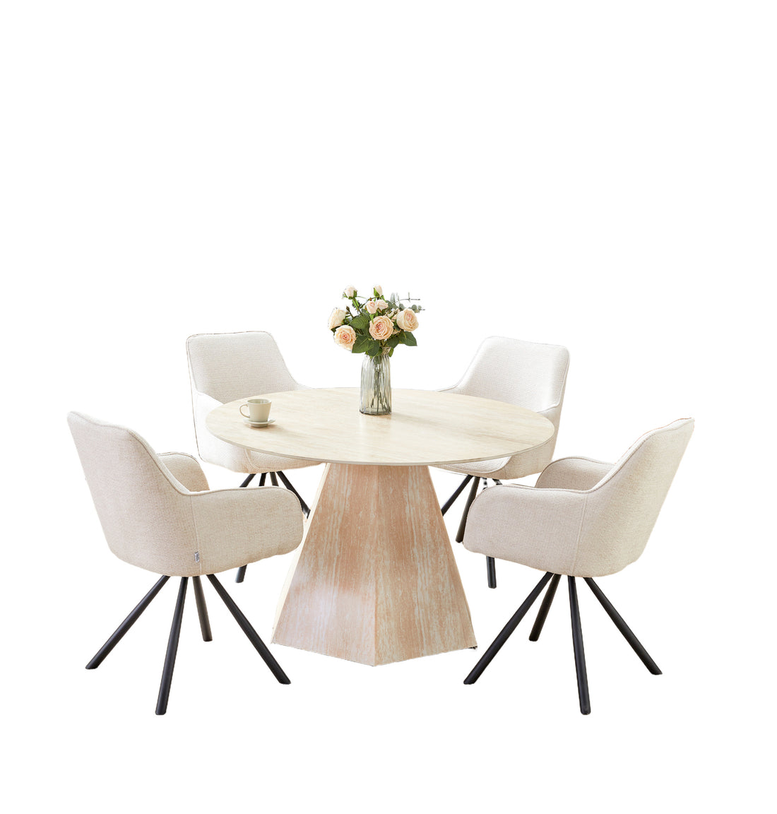 Table repas SOLAL ronde effet travertin Ø120x75 cm #couleur_beige