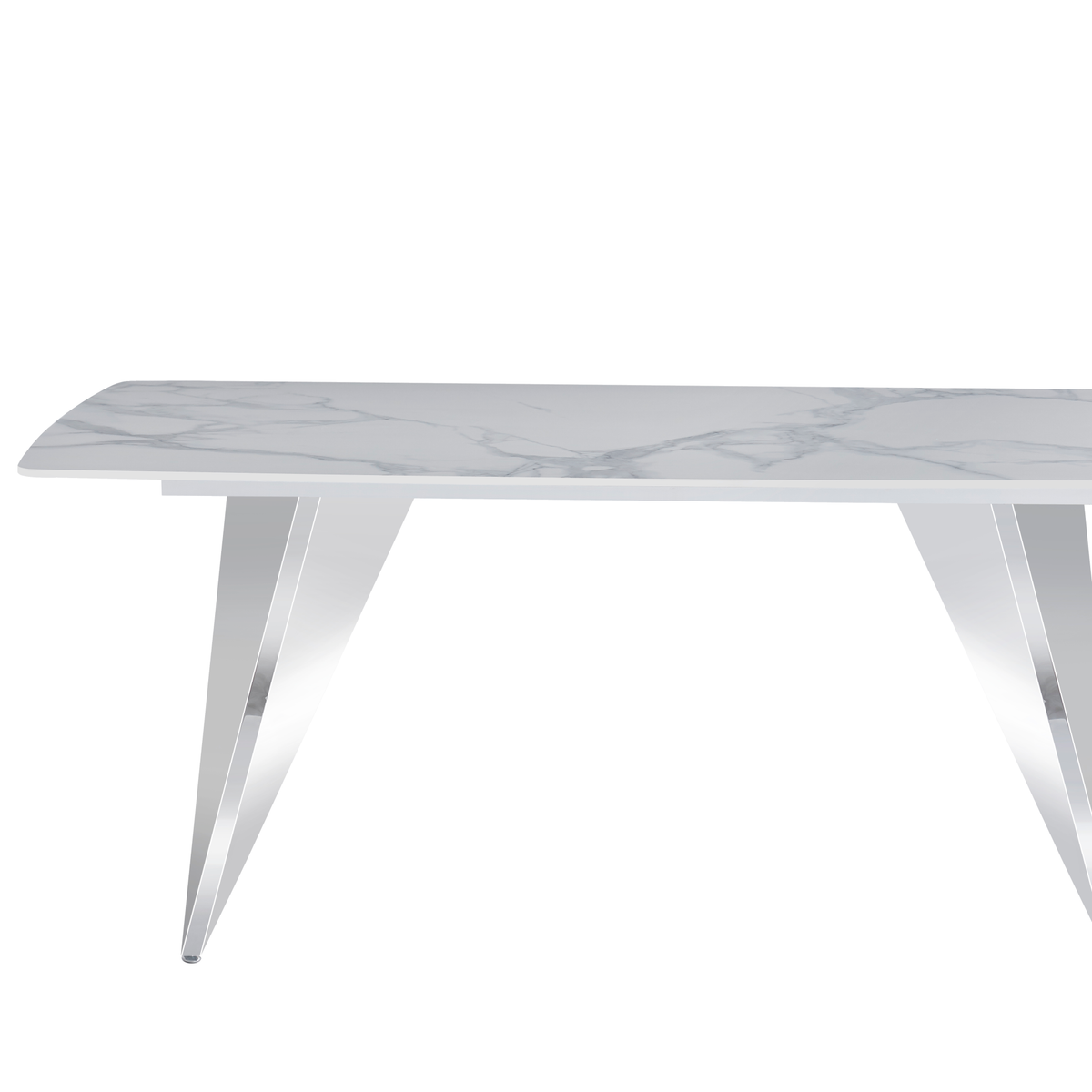 Table à Manger GRAFFI Chrome & Céramique Marbre Blanc 180x90x75 cm