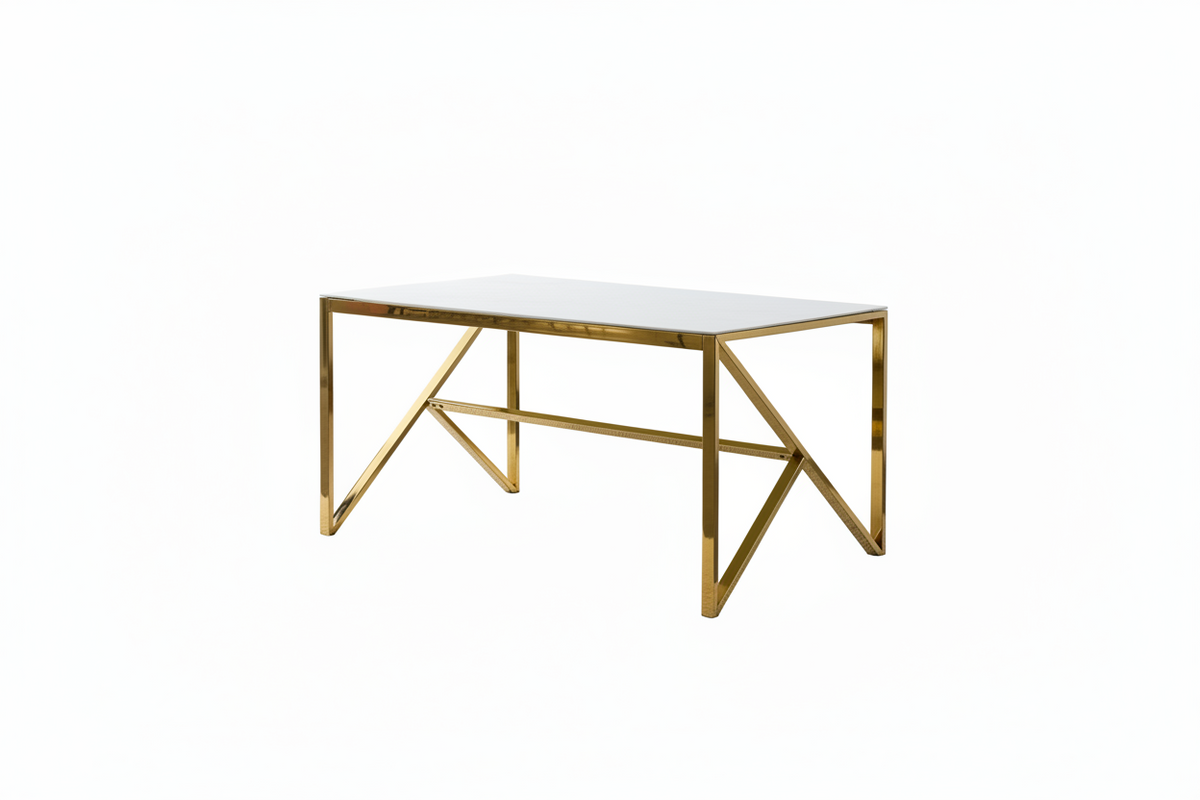 Table à Manger Design Verre Trempé Marbré Blanc & Doré – 150×90 cm