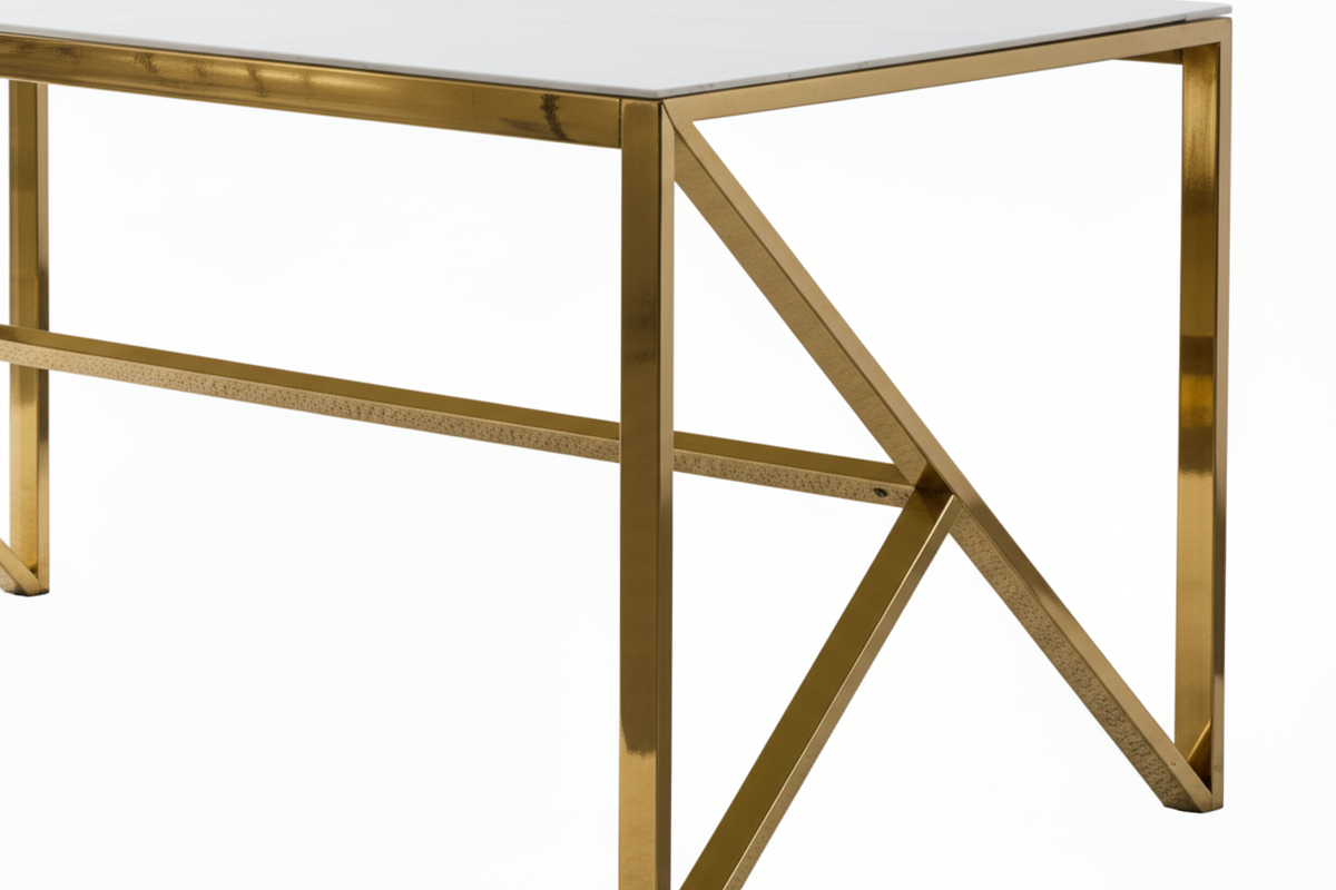 Table à Manger Design Verre Trempé Marbré Blanc & Doré – 150×90 cm