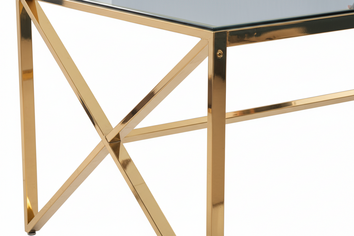 Table à Manger Design Verre Trempé Transparent & Doré – 150×90 cm