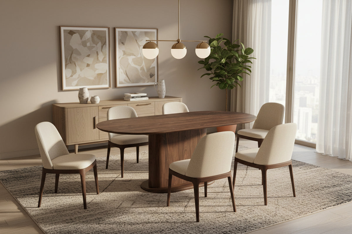 Table à manger Ovale MDF effet noyer 180x90x75 cm LOKA#couleur_noyer