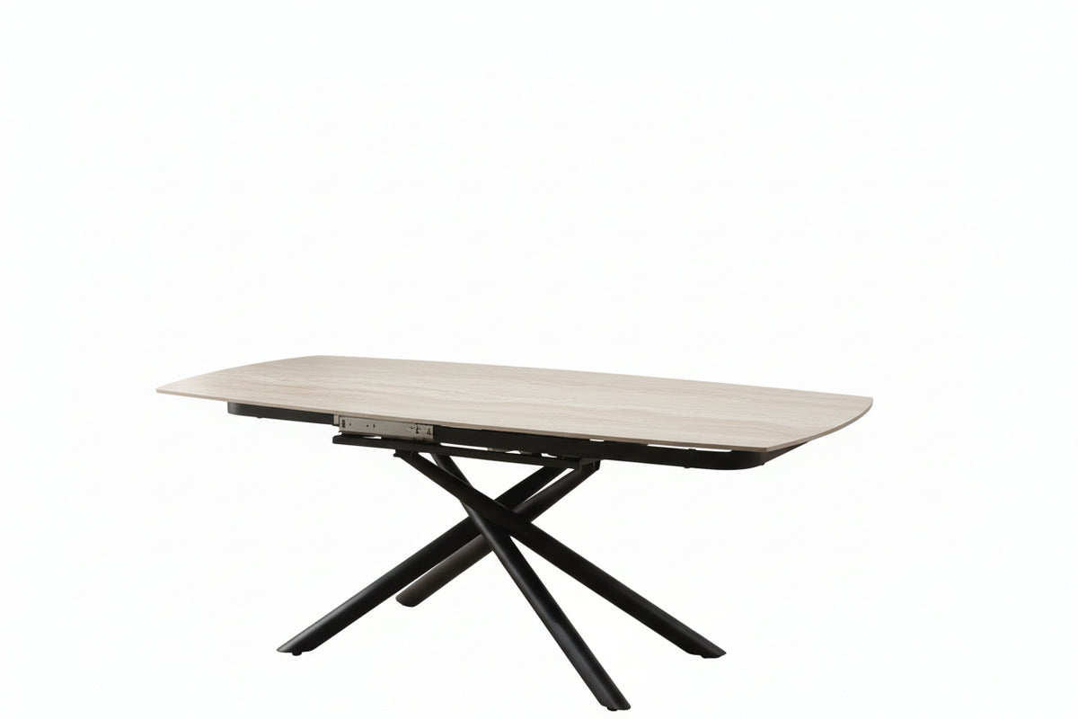 Table repas extensible céramique travertin beige 129/189 cm – NYSA