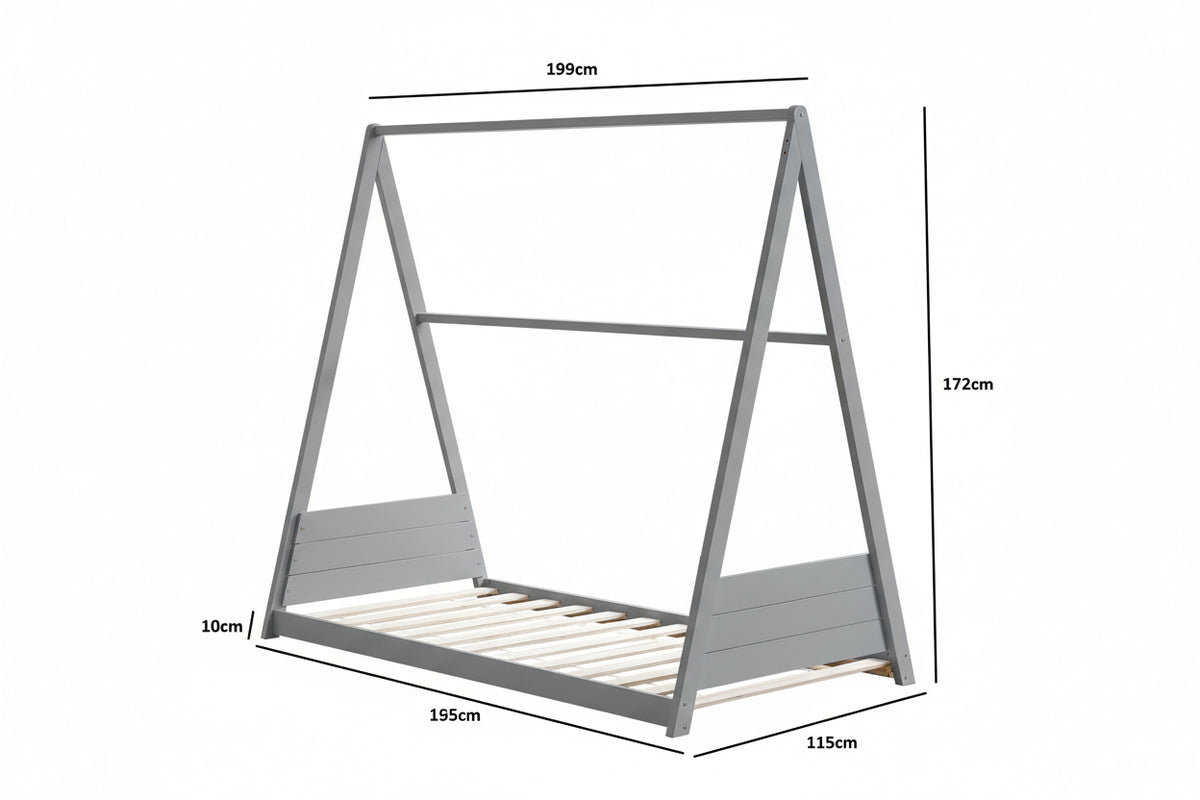 Lit cabane Montessori enfant 90x190 cm pin massif sommier inclus TIPI – Gris