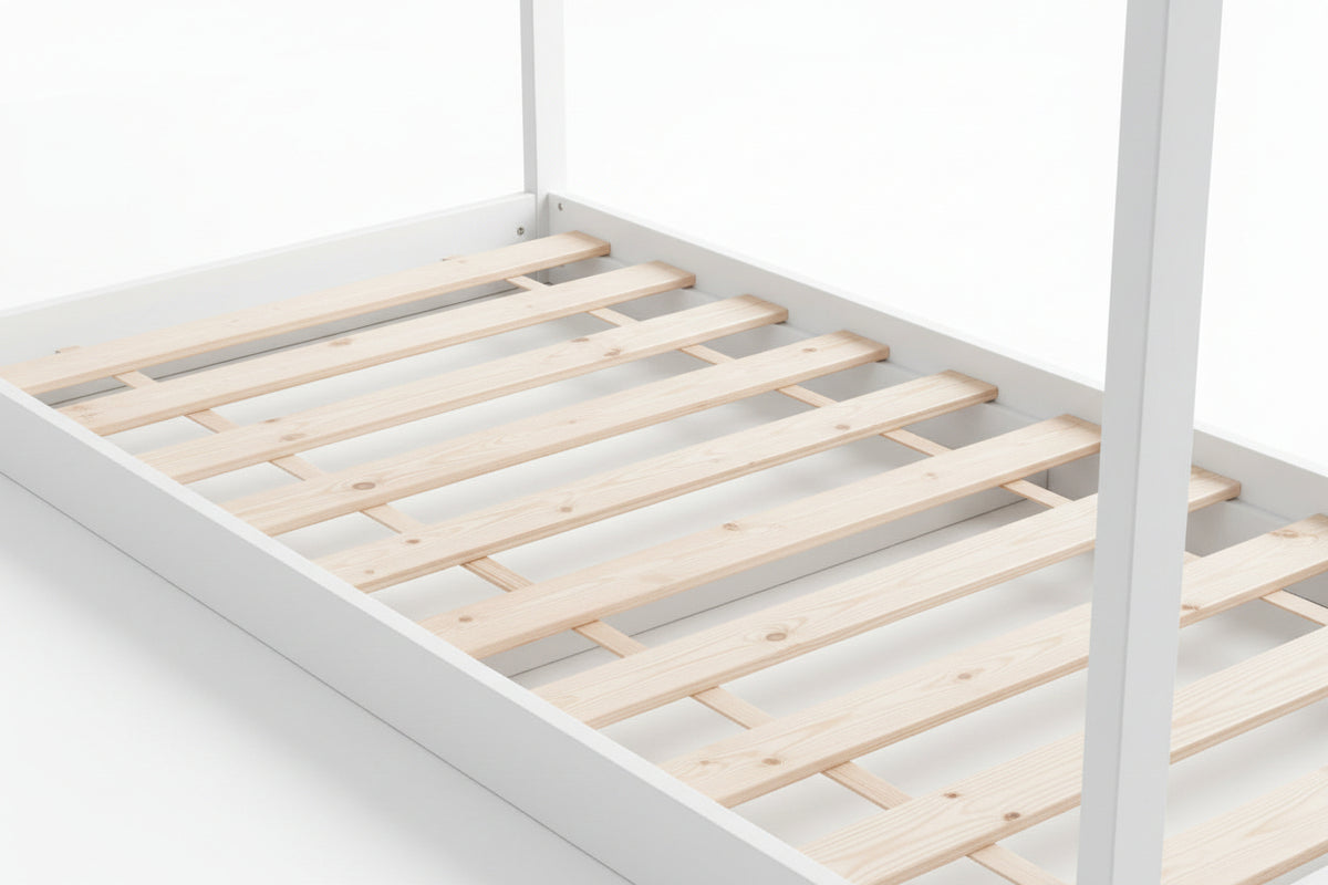 Lit cabane enfant 90x190 cm pin massif sommier à lattes inclus ROBINSON – Blanc