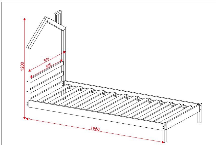 Lit enfant cabane en pin massif blanc 90x190 cm avec sommier MONTEIRO