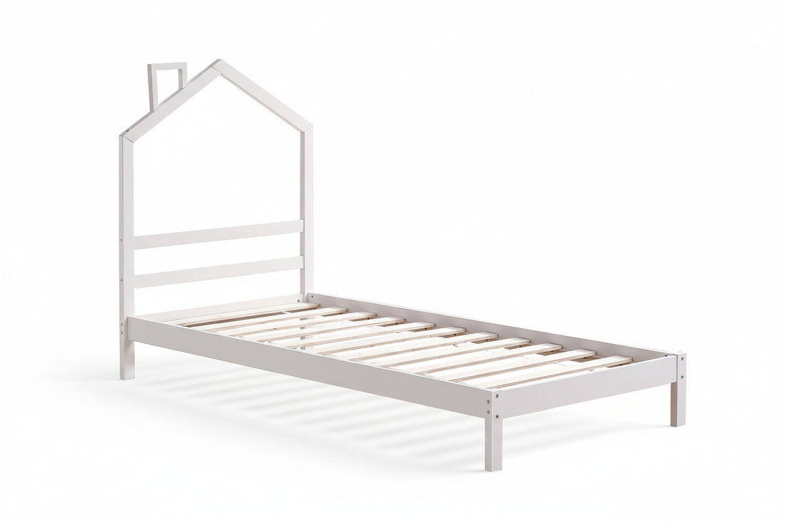 Lit enfant cabane en pin massif blanc 90x190 cm avec sommier MONTEIRO