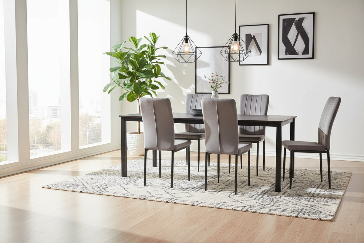 Lot 4 Chaises Salle à Manger Pony Velours Gris Pieds Métal Noir 57x42x95cm