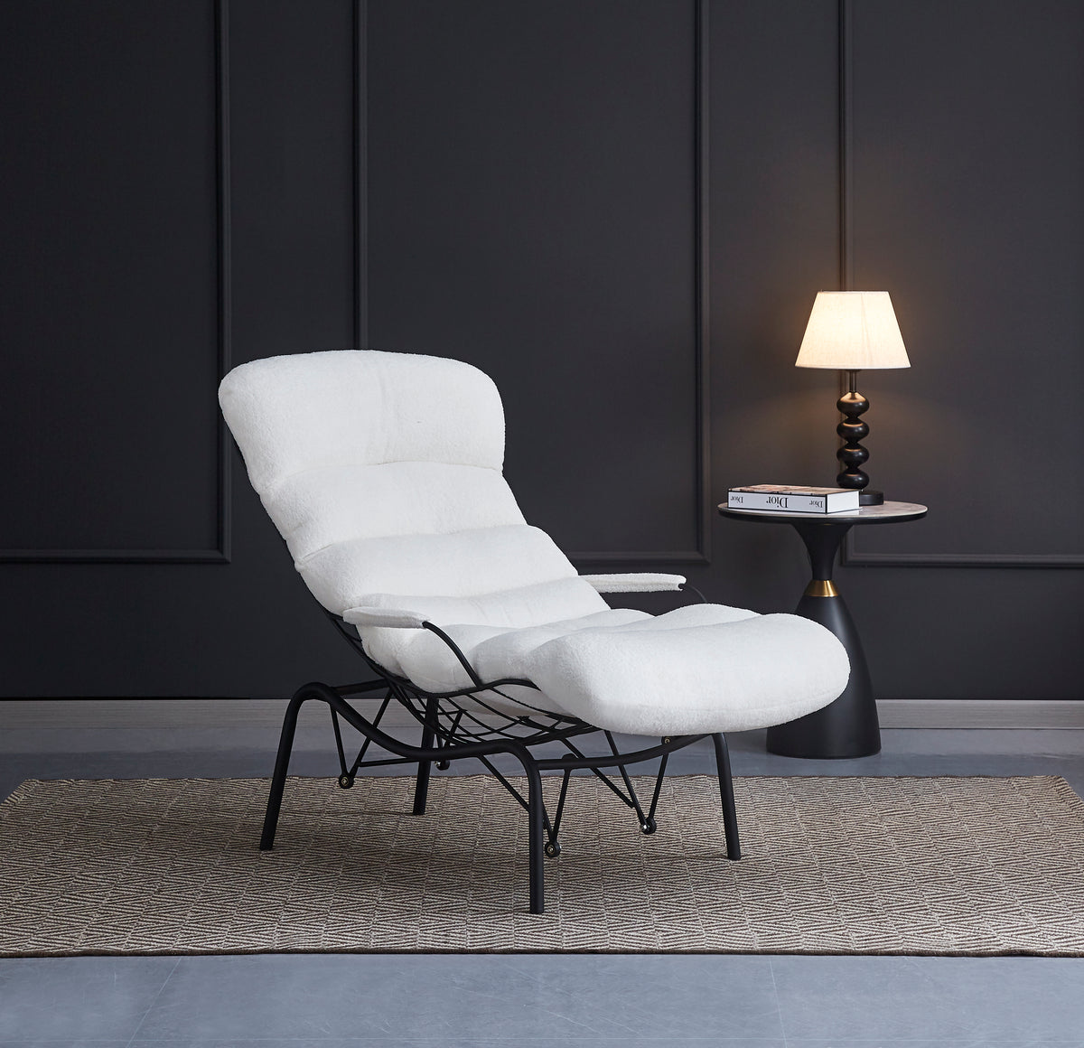 Fauteuil MONICA métal noir doudou blanc 81x118x101 cm #couleur_blanc