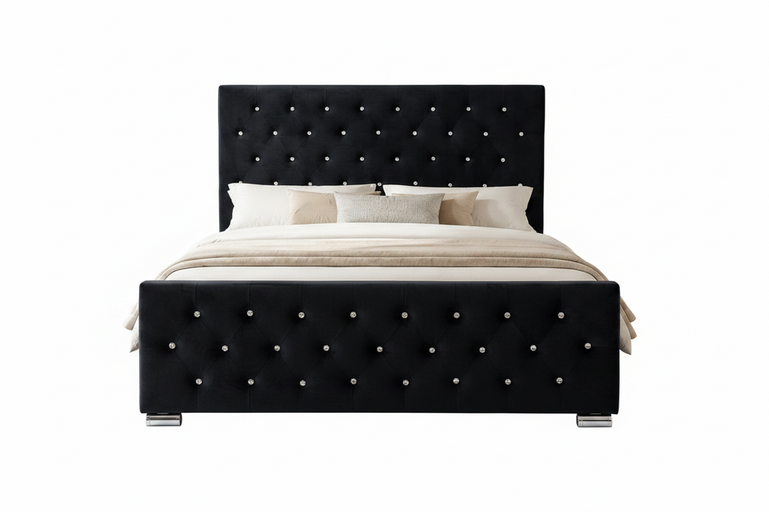 Lit  2 places 160x200 cm en velours noir sommier inclus PRESTIGE #couleur_noir