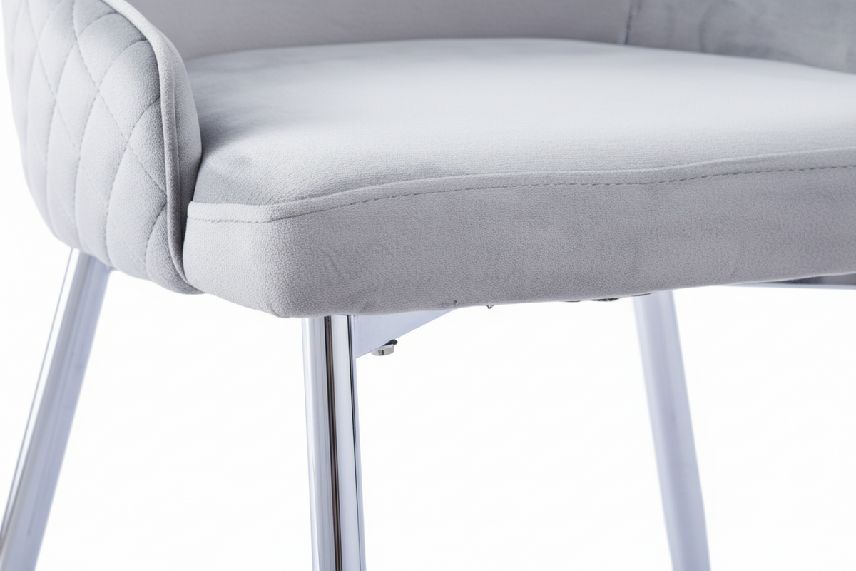 Lot 2 Chaises Salle à Manger Hilton Velours Gris Pieds Chrome
