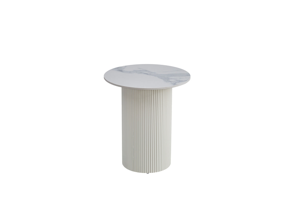Guéridon bout de canapé rond marbre gris pied blanc