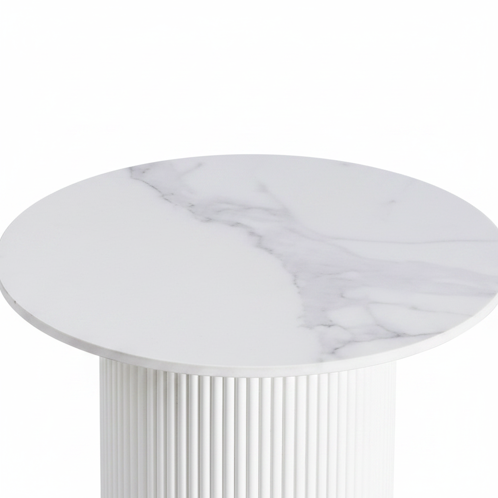 Guéridon bout de canapé rond marbre blanc pied beige #couleur_marbre_blanc