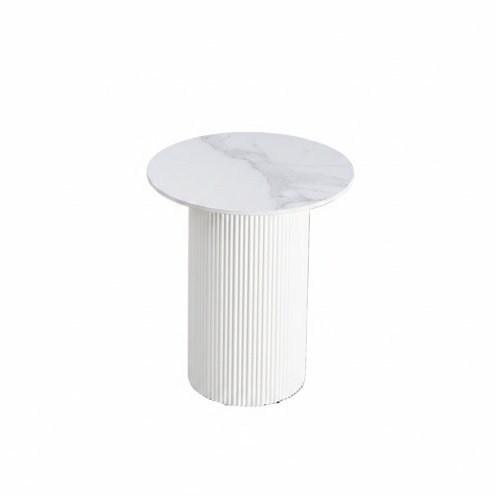 Guéridon bout de canapé rond marbre blanc pied beige #couleur_marbre_blanc