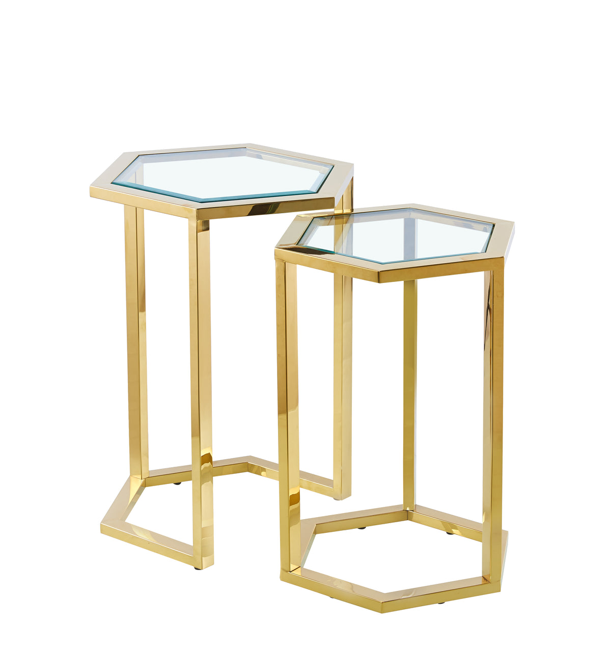 Guéridon Gigogne HEXAGONA Gold Verre Transparent #couleur_transparent