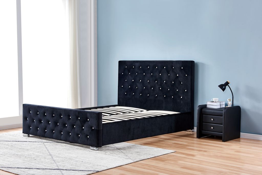 Lit PRESTIGE 2 places 140x190 cm velours noir sommier inclus PRESTIGE #couleur_noir