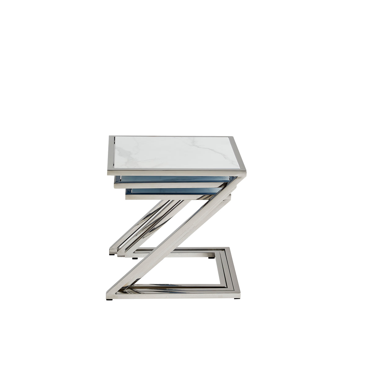 Guéridon Gigogne Z Chrome & Céramique Marbre Blanc – 45x45 / 40x40 / 35x35 cm #couleur_marbre_blanc