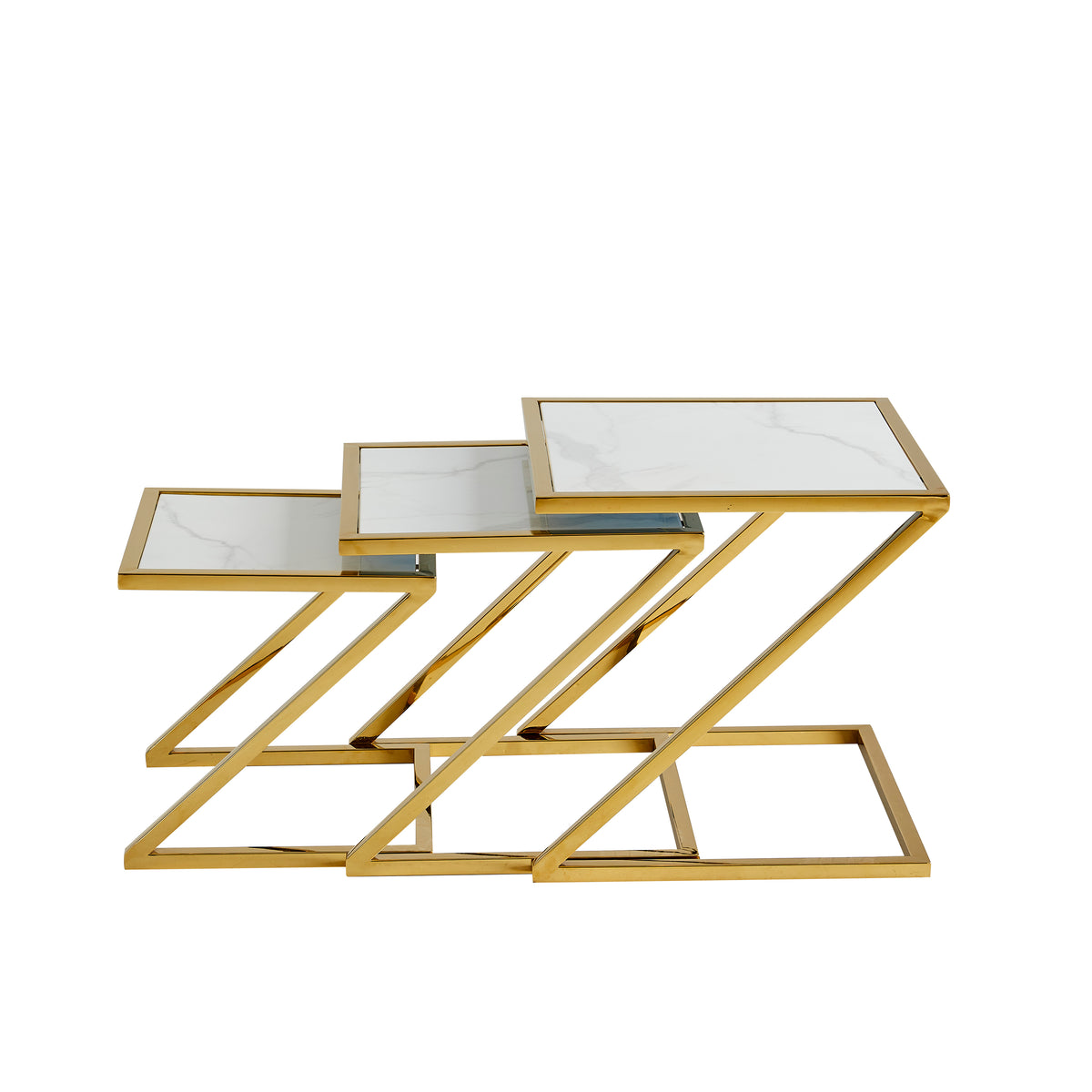 Guéridon Gigogne Z Gold & Céramique Marbre Blanc – 45x45 / 40x40 / 35x35 cm #couleur_marbre_blanc