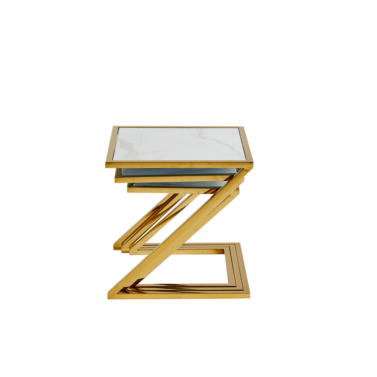 Guéridon Gigogne Z Gold & Céramique Marbre Blanc – 45x45 / 40x40 / 35x35 cm #couleur_marbre_blanc