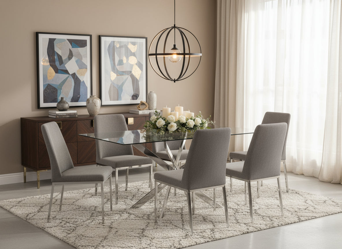 Table Repas JESSICA Chrome et plateau en verre 150 cm 4 à 6 couverts transparent #couleur_transparent